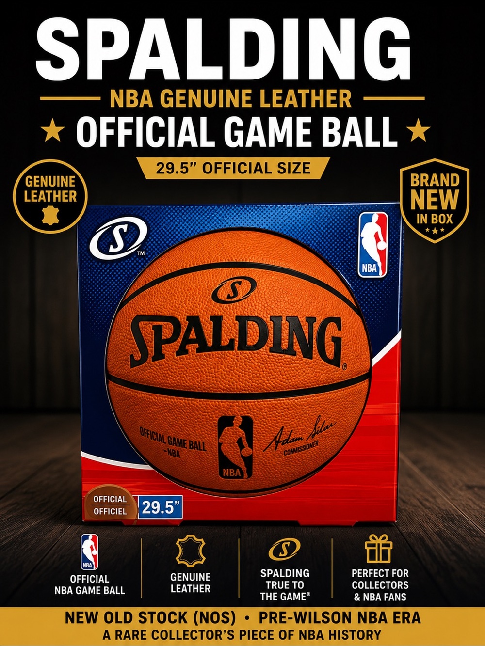 Rare Spalding NBA Genuine Leather Official Game Ball 29.5” New in Box Collector